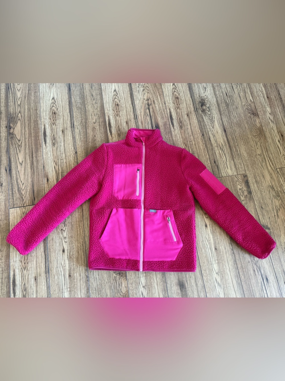 Figs Hot Pink Sherpa Jacket with Zip Pockets